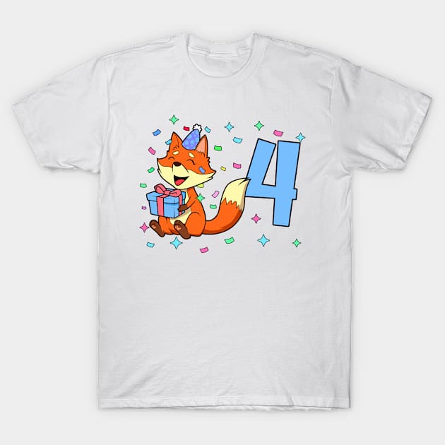 I am 4 with fox - boy birthday 4 years old T-Shirt by Modern Medieval Design